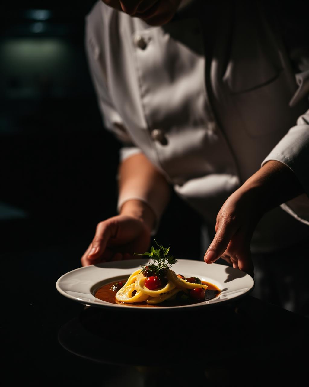 Chef plating a dish
